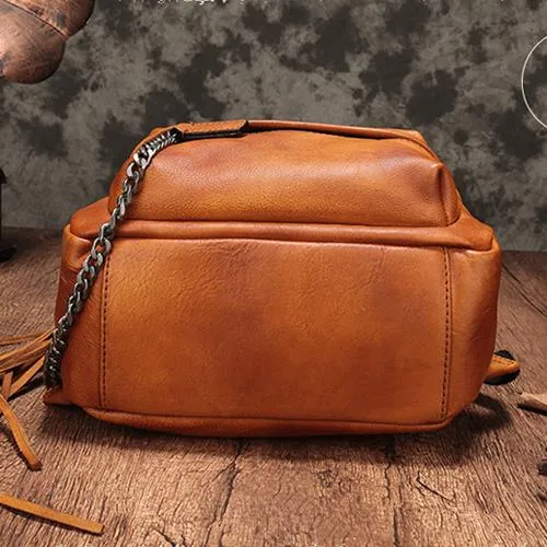 Vintage Leather Purse Cute 13" Backpacks Shoulder Travel Bags