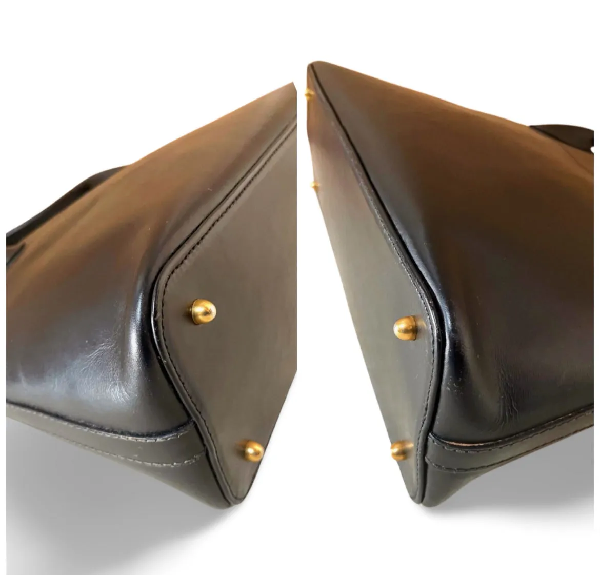 Vintage Roberta di Camerino black leather mini bolide bag with a gold tone logo charm. Classic piece for any occasion. 051227
