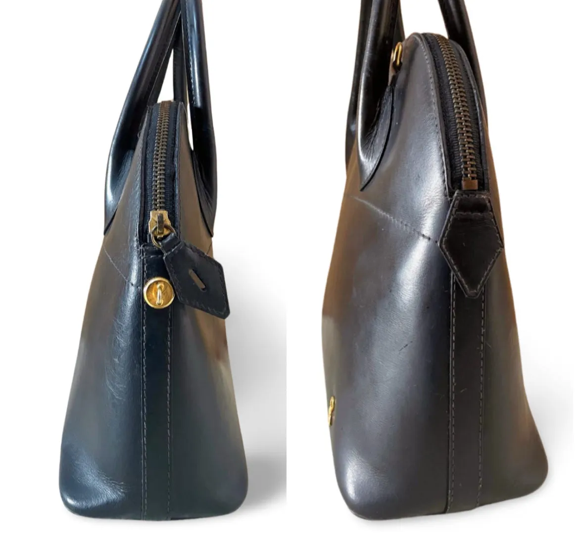 Vintage Roberta di Camerino black leather mini bolide bag with a gold tone logo charm. Classic piece for any occasion. 051227