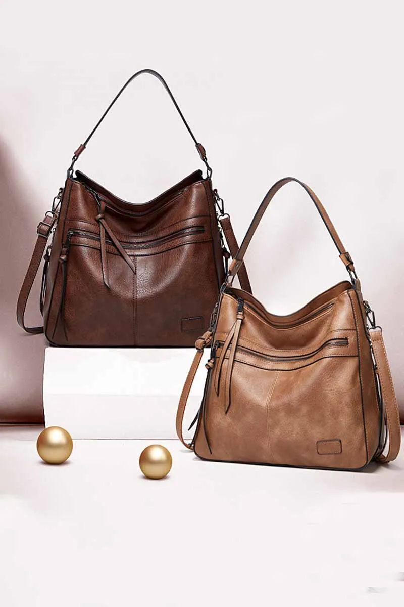 Vintage Shoulder Bag With Zipper And Tassel