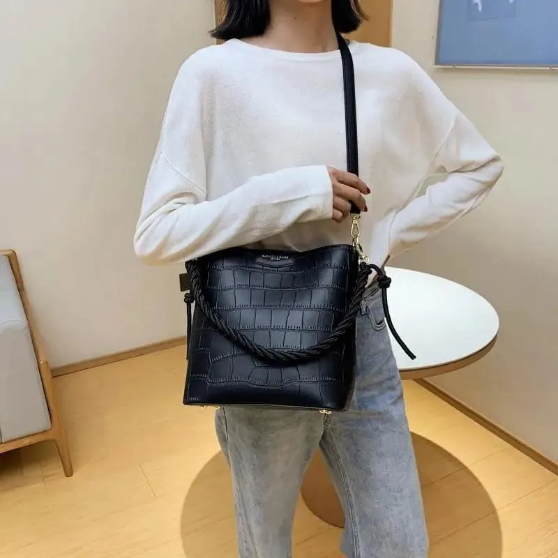 Vintage Style Fashionable Women's bucket bag Stone Pattern Shoulder Bag For Ladies Diagonal Female Bag
