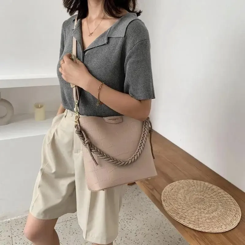 Vintage Style Fashionable Women's bucket bag Stone Pattern Shoulder Bag For Ladies Diagonal Female Bag