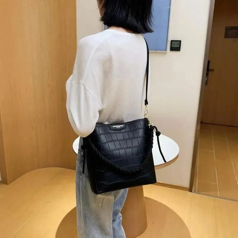 Vintage Style Fashionable Women's bucket bag Stone Pattern Shoulder Bag For Ladies Diagonal Female Bag