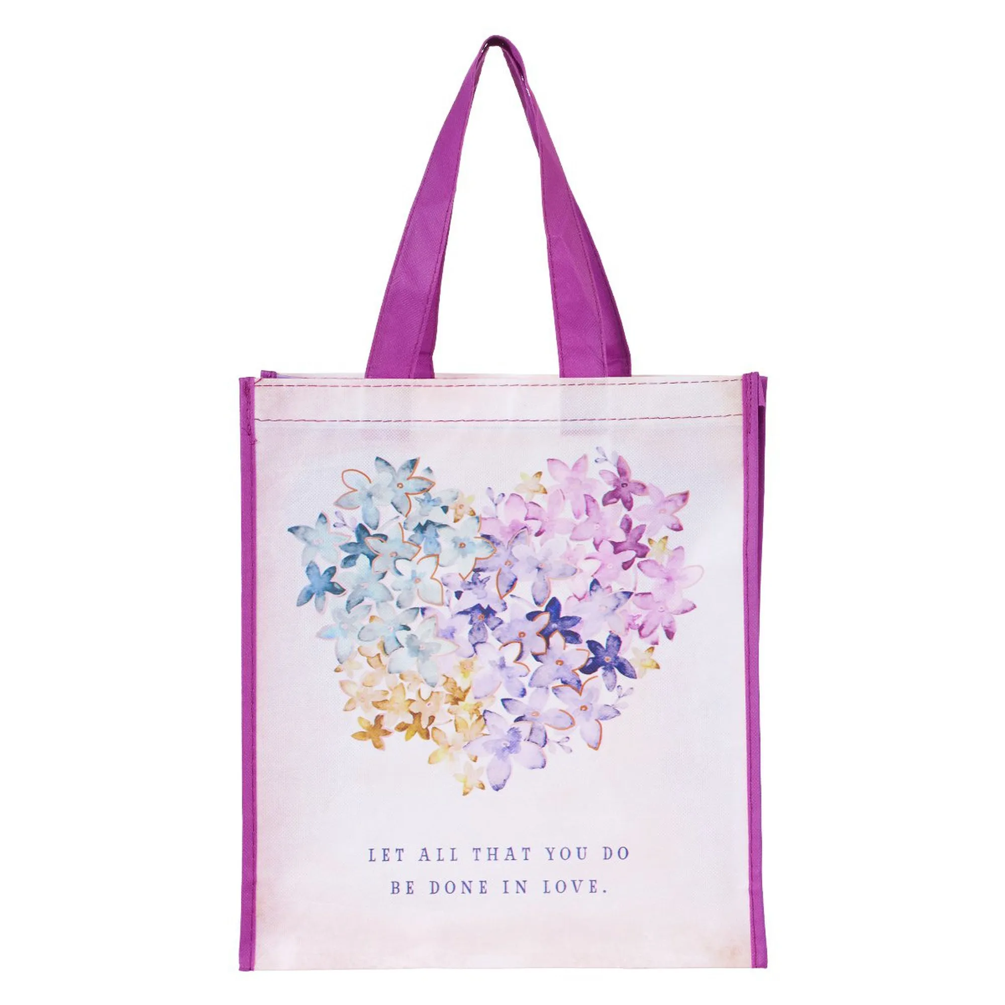 Violet Floral Heart Tote Bag - 1 Corinthians 16:14