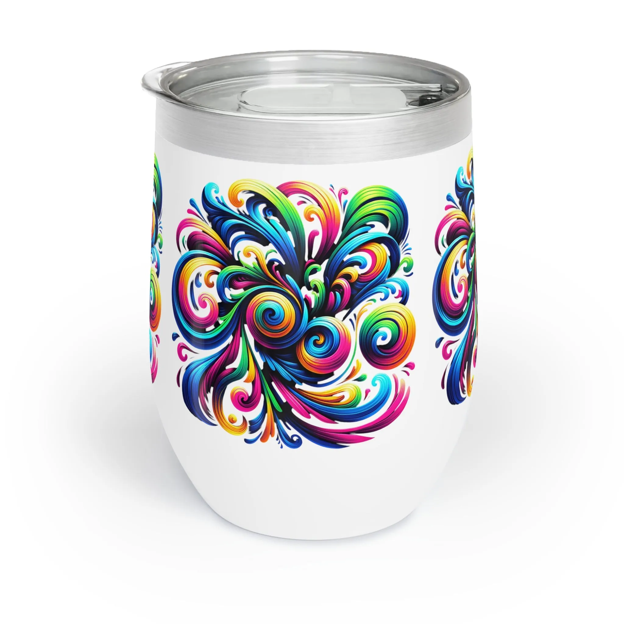 Vivid Motion Swirl Wine Tumbler – 12oz Insulated Stainless Steel