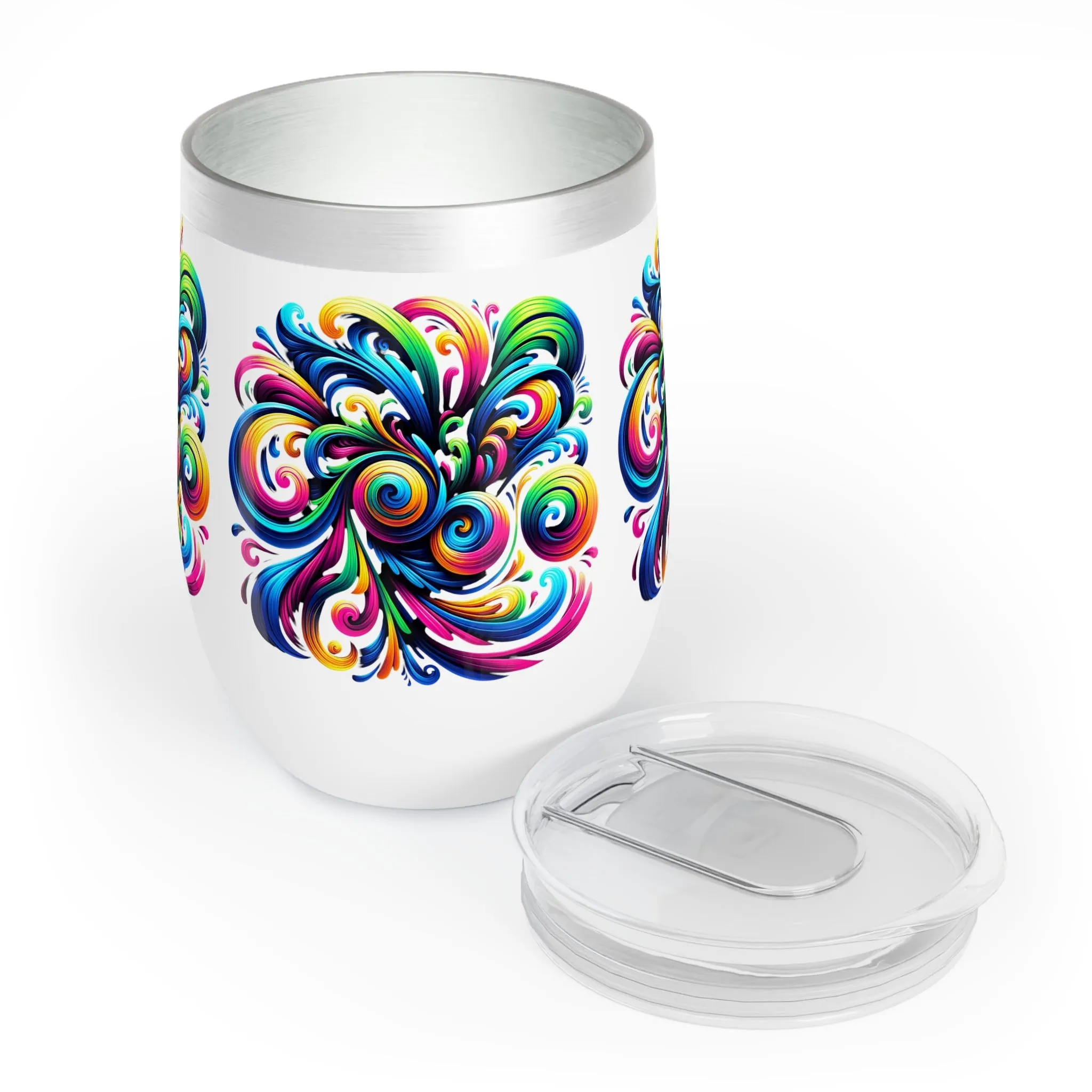 Vivid Motion Swirl Wine Tumbler – 12oz Insulated Stainless Steel