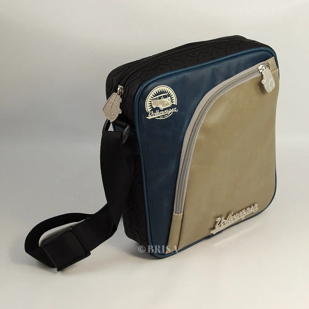 VW T1 Bus Vintage Look iPad Bag With Tire Tread Edging - Blue/Grey