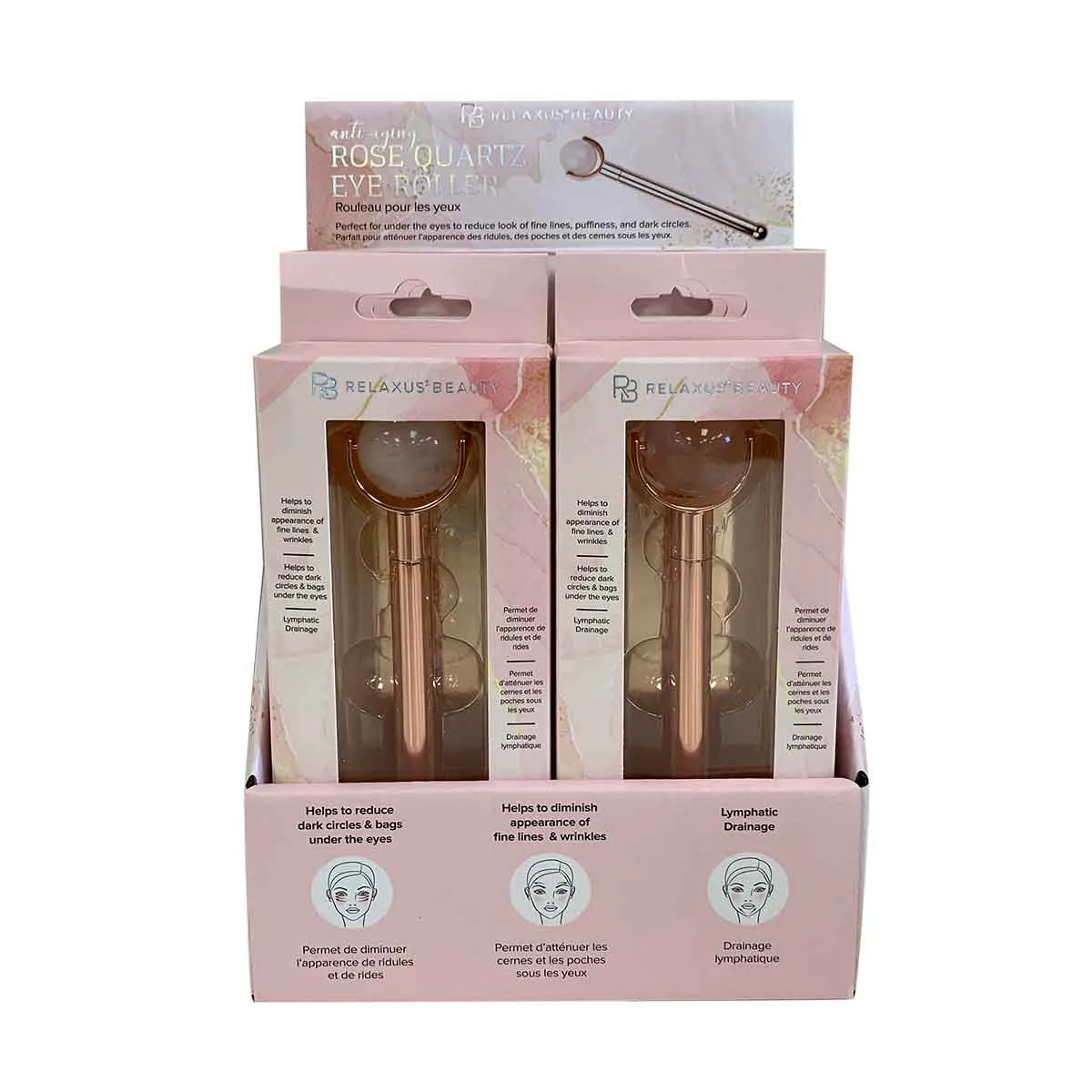 Wholesale Rose Quartz Undereye Beauty Roller - Displayer of 6