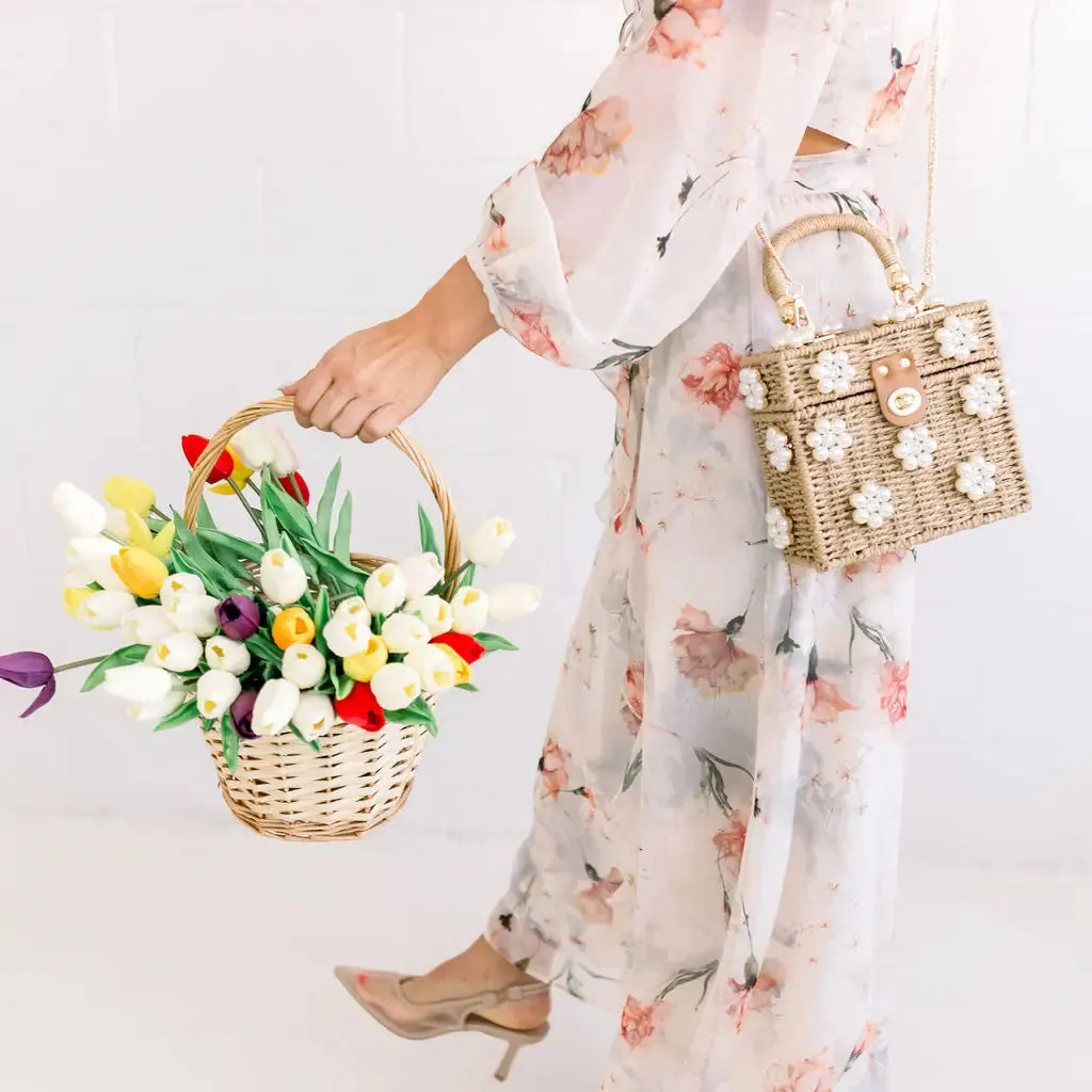 Wicker Bucket Daisy Flower Purse