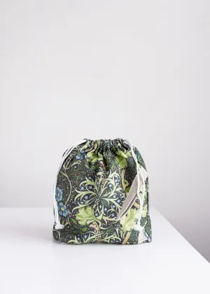 William Morris. Seaweed, Linen project bag, Knitting needle holder,  Knitting Project Bag. Drawstring. Size Large.