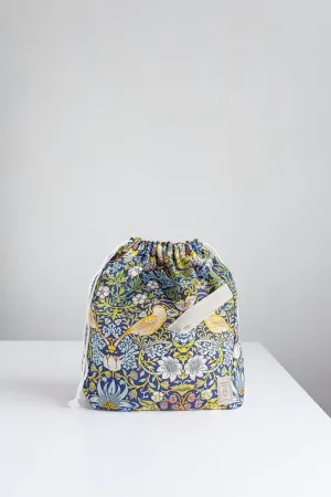 William Morris Strawberry Thief print, Linen project bag, Knitting needle holder,  Knitting Project Bag. Drawstring. Size Large.