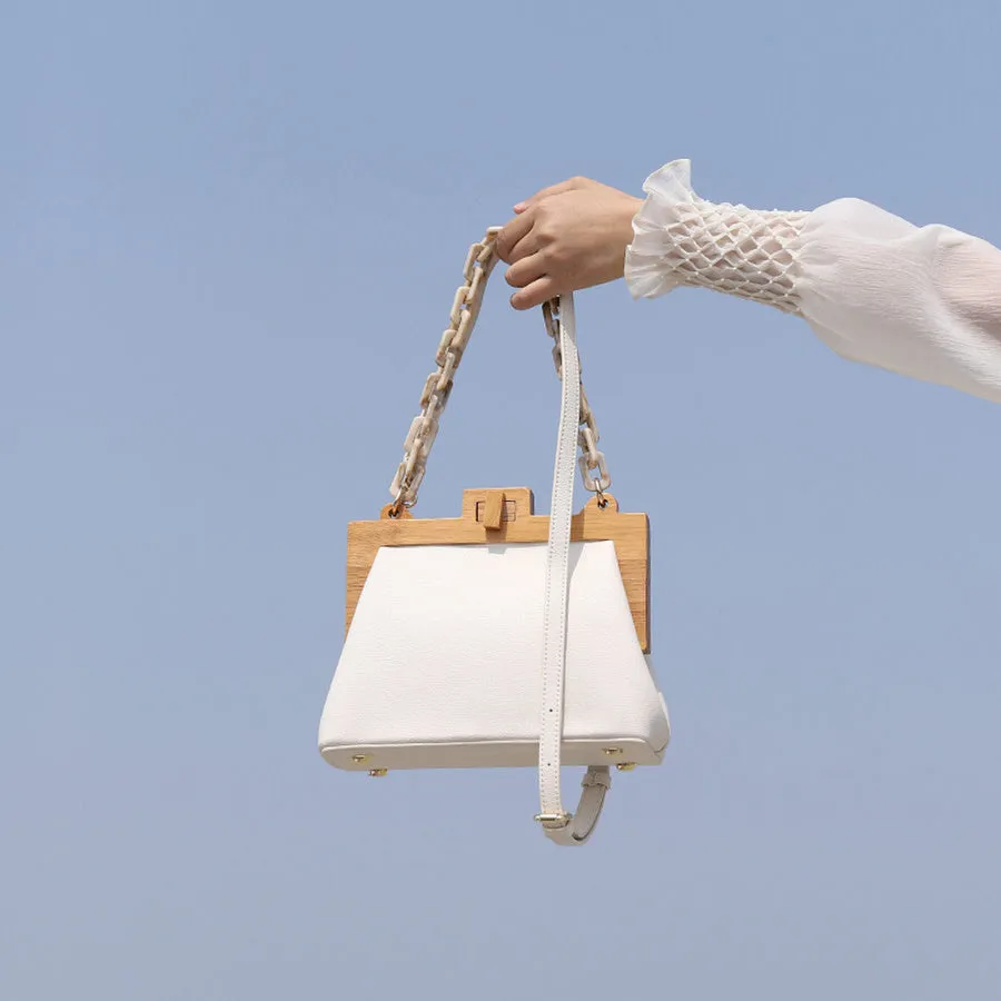 Women Box Bag Bucket Bag Wooden Clip Evening Bag Acrylic Chain