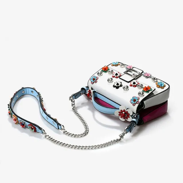 Women Shoulder Bags Flowers Patchwork Totes Red Mini Diamond Bags  New Luxury Messenger Bags Crystal Bags Girls Small Purse