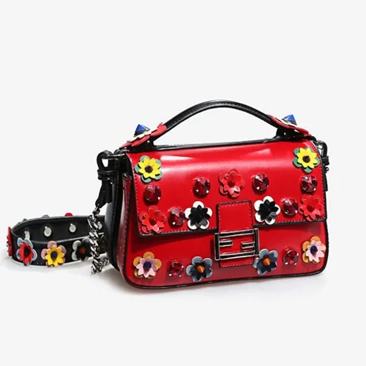 Women Shoulder Bags Flowers Patchwork Totes Red Mini Diamond Bags  New Luxury Messenger Bags Crystal Bags Girls Small Purse