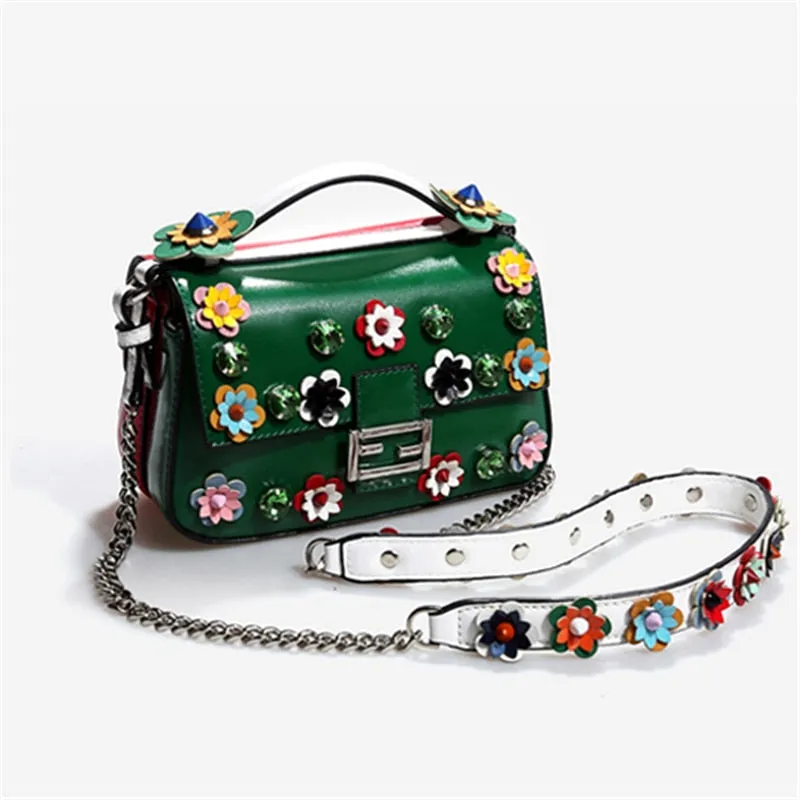 Women Shoulder Bags Flowers Patchwork Totes Red Mini Diamond Bags  New Luxury Messenger Bags Crystal Bags Girls Small Purse