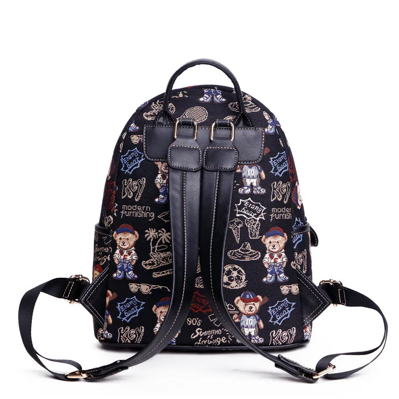 Women's Bear Attachment Figured Cloth Mini Backpacks