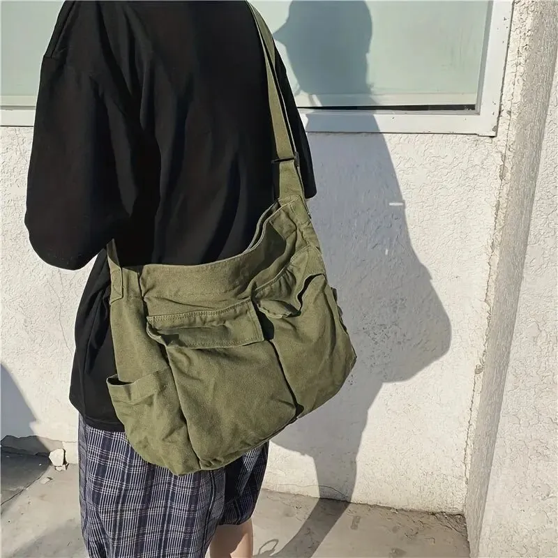 Women's Large Canvas Shoulder Messenger Bag – Vintage & Spacious