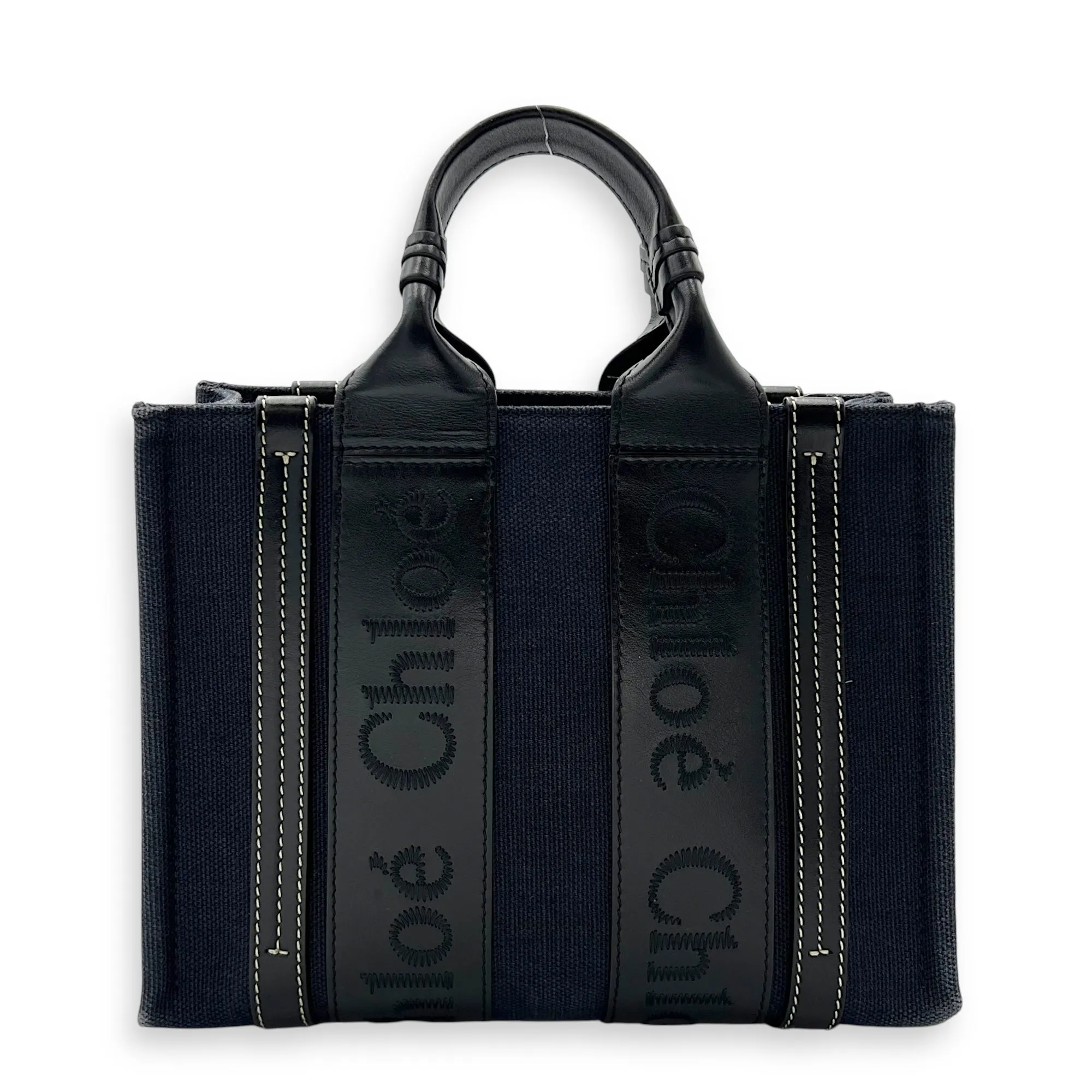 Woody Mini Blue Tote Bag in Denim, Gold hardware