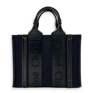 Woody Mini Blue Tote Bag in Denim, Gold hardware