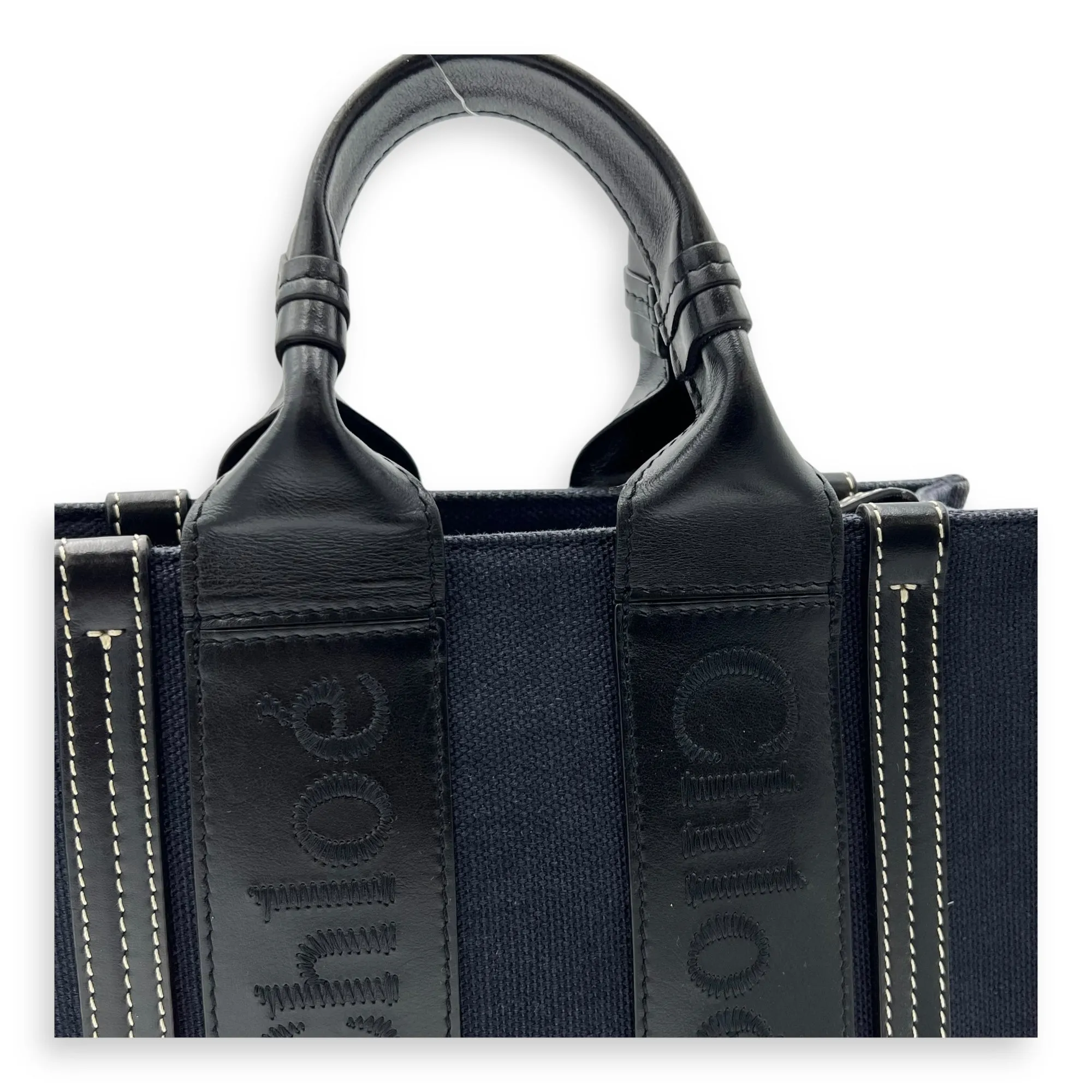 Woody Mini Blue Tote Bag in Denim, Gold hardware