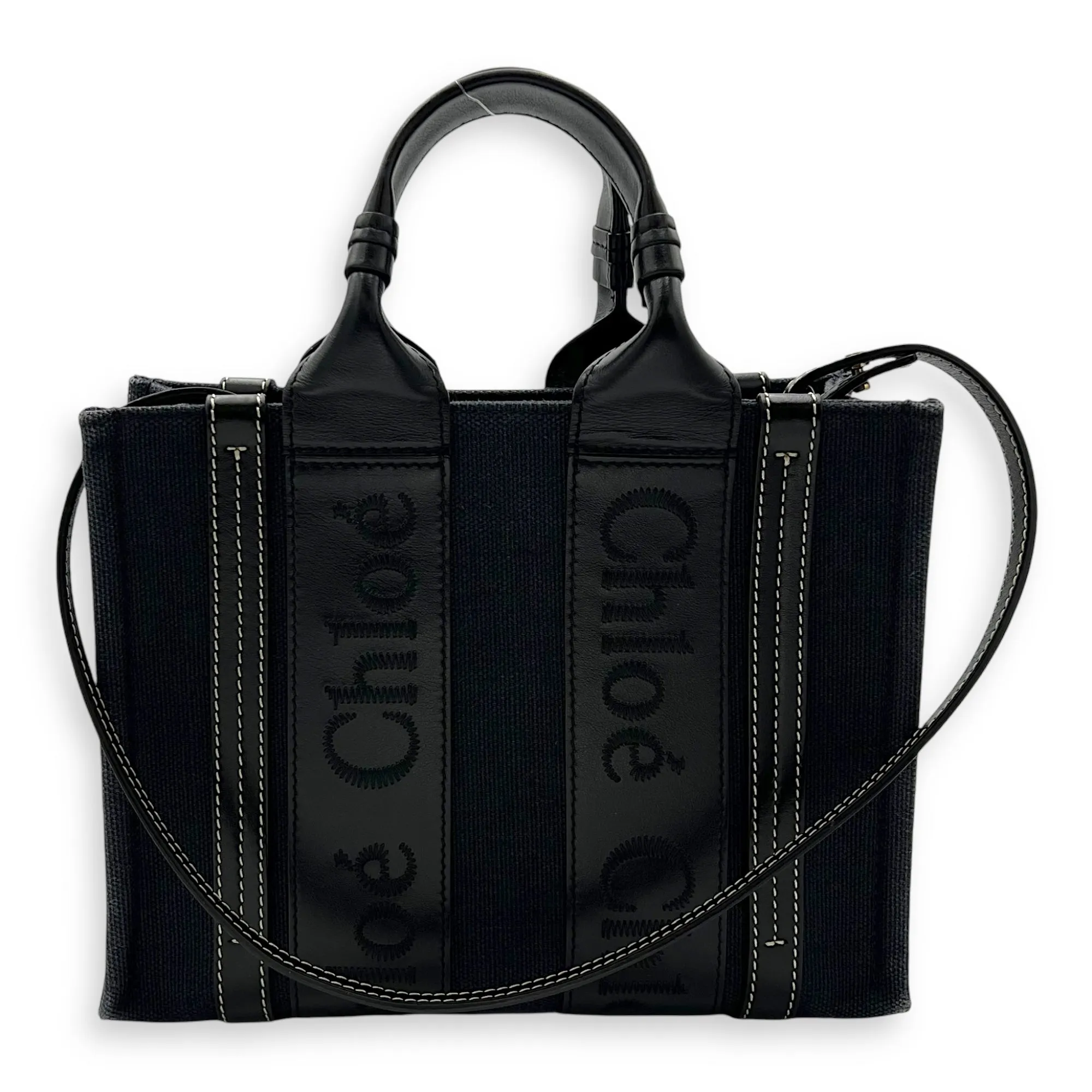 Woody Mini Blue Tote Bag in Denim, Gold hardware