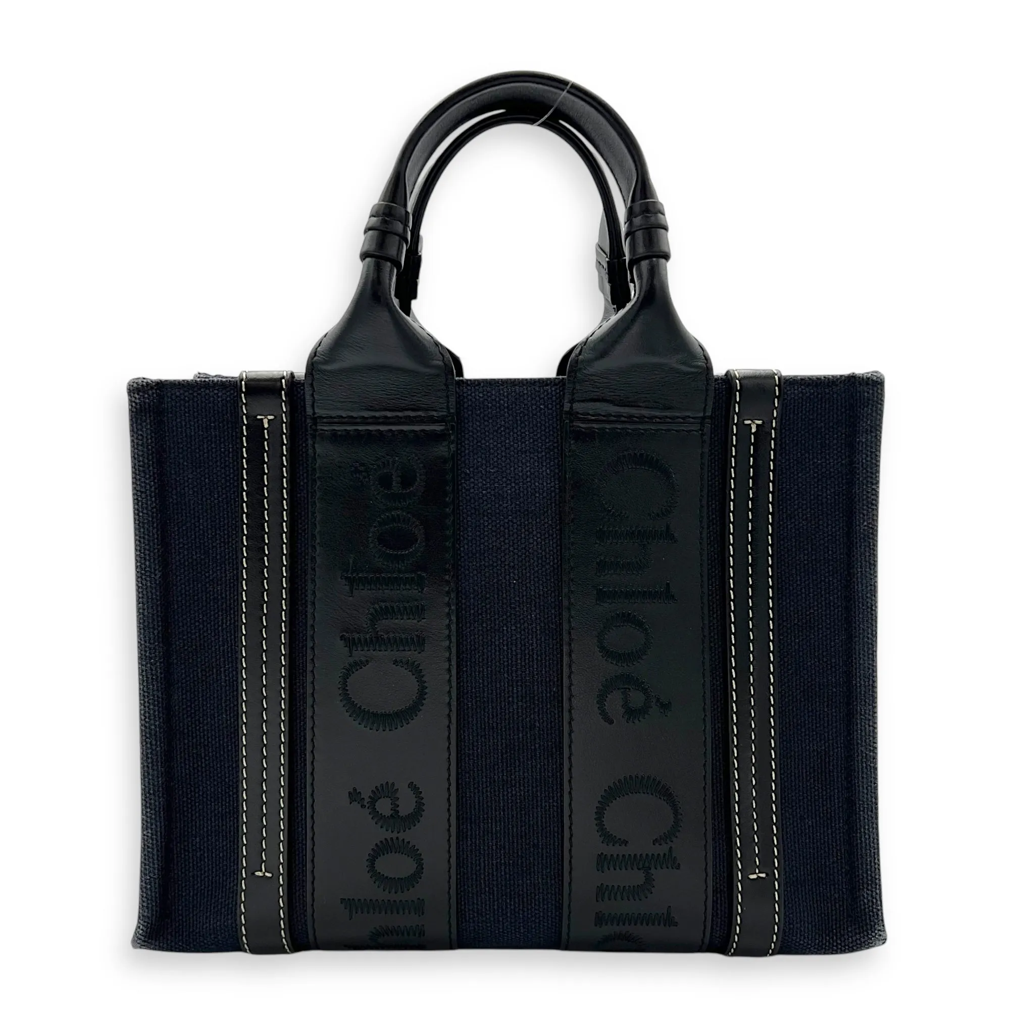 Woody Mini Blue Tote Bag in Denim, Gold hardware