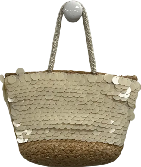 ZARA White Sequinned Basket Bag One Size